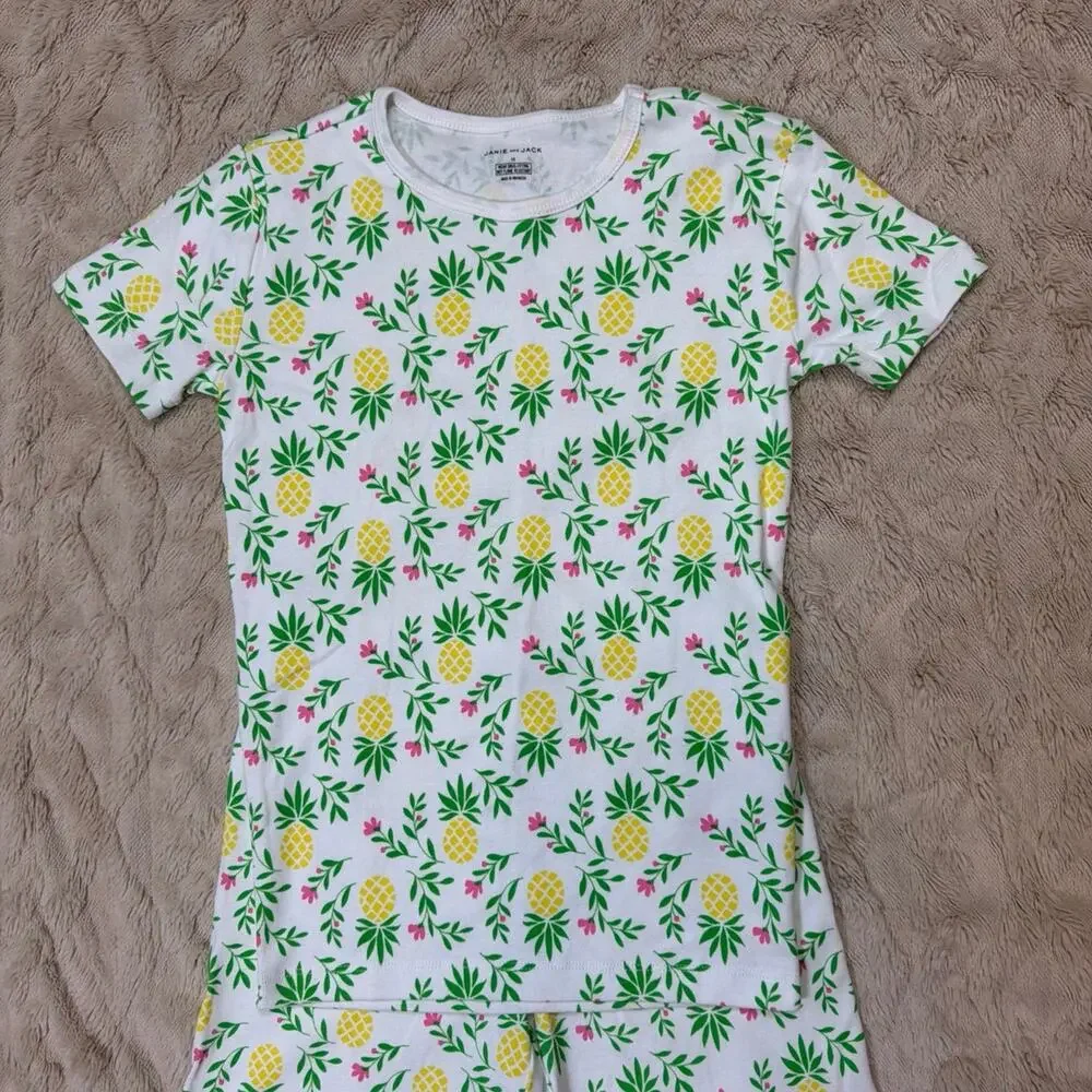 Janie and Jack Girls Pineapple Print Short Sleeve Pajama Set NWOT Size 12